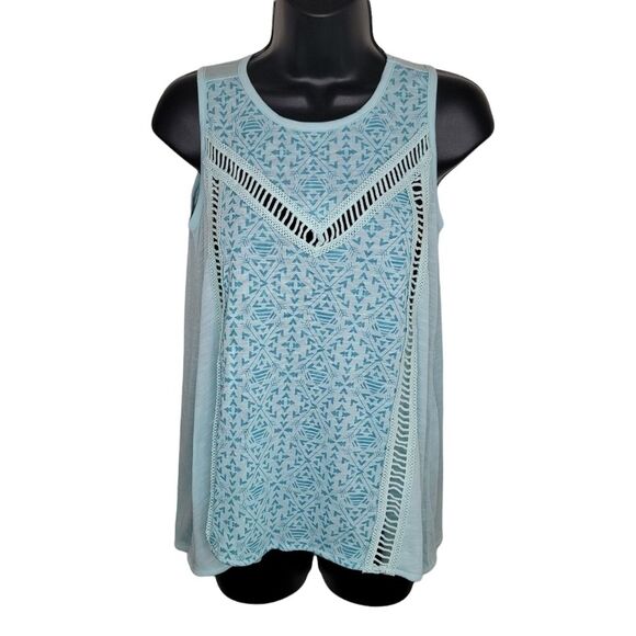 Cruel Girl Denim Western Tank top Crochet Trim Light Blue size XS - Picture 3 of 8